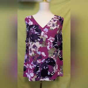 White House Black Market Pink and Green Floral Reversible Blouse, Sleeveless